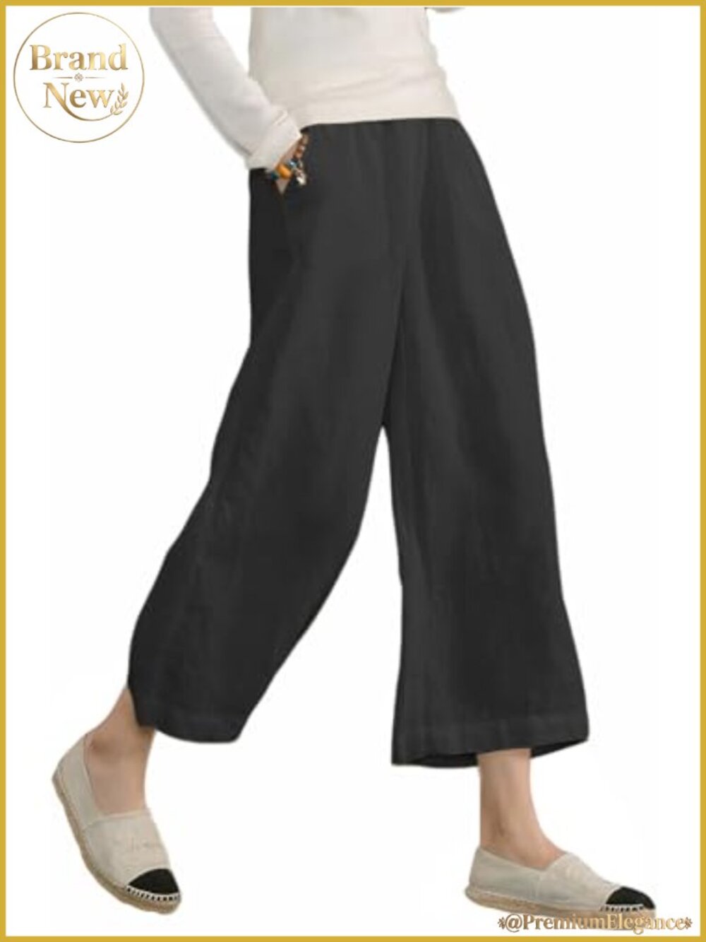 100% Cotton Wide Leg Cropped Pants High Rise Lounge Pants